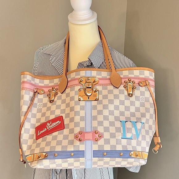 Limited Edition Louis Vuitton Damier Azur Summer Trunks Neverfull MM Tote/Wallet - Picture 10 of 16